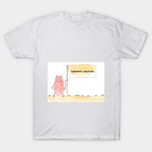 Cybernetic physician. Profession, work. Cat shows a banner with the inscription. Watercolor illustration. A gift for a professional. T-Shirt